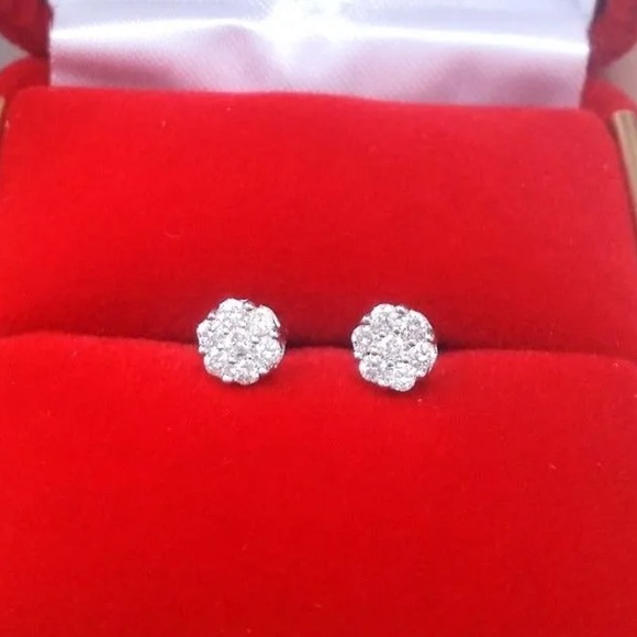 Natural Diamond Real 10K White Gold Stud Earrings - Picture 2 of 5